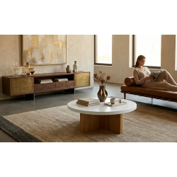 STOLIK KAWOWY z Drewna Litego Dębowego Blat Biały Płyta MDF  STK-931